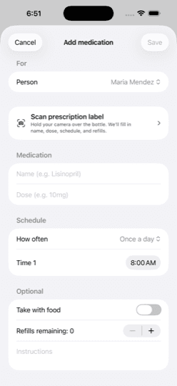 Adding a medication by scanning the prescription label