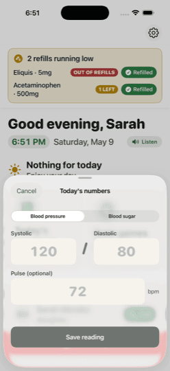 Logging blood pressure and pulse
